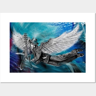 Winged Blue 6 Strings Posters and Art